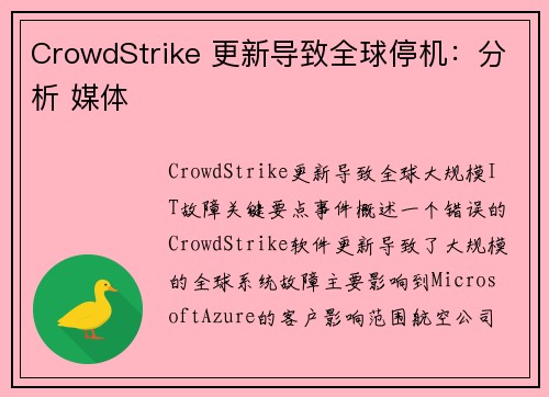 CrowdStrike 更新导致全球停机：分析 媒体
